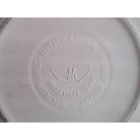 *ROSEVILLE POTTERY Friendship Pie Plate Dish Ivory Blue Thumbprint Ohio USA Made - Picture 13 of 13